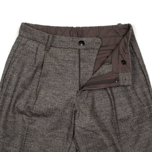 Wide easy pants in dark brown and taupe wool herringbone