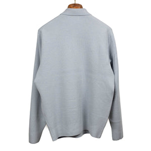 Molded knit long sleeve polo in micro-honeycomb light blue melange wool