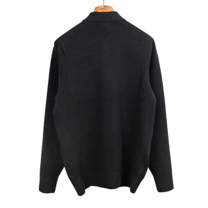 Molded knit long sleeve polo in micro-honeycomb black melange wool