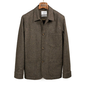 Labura chore coat in brown and black herringbone brushed virgin wool