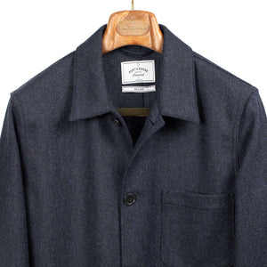 Labura chore coat in navy herringbone brushed virgin wool