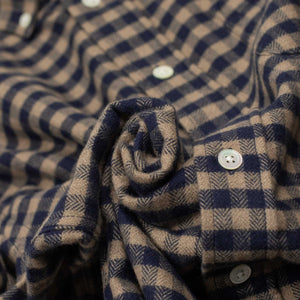 Roca shirt in dark blue and tan buffalo check cotton flannel