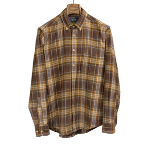 apollo dress shirt Portuguese Flannel FW24 Apollo shirt in brown, tan, and light blue cotton flannel – No Man Walks Alone