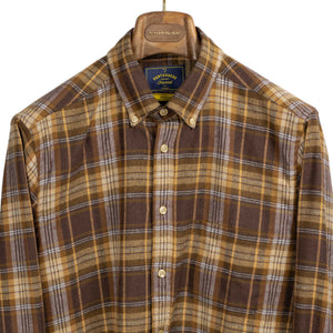 Portuguese Flannel FW24 Apollo shirt in brown, tan, and light blue cotton flannel – No Man Walks Alone Portuguese Flannel FW24 Apollo shirt in brown, tan, and light blue cotton flannel – No Man Walks Alone