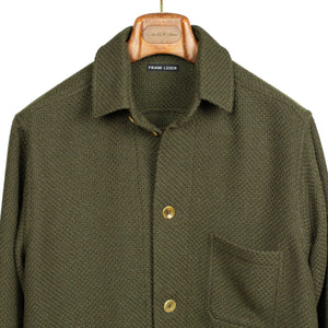 Chore coat in moss green crosshatch wool