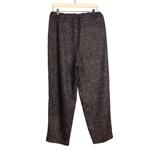 Pleated drawstring trousers in brown, navy and white speckled wool