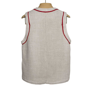 V-neck woven vest in beige and white basketweave vest