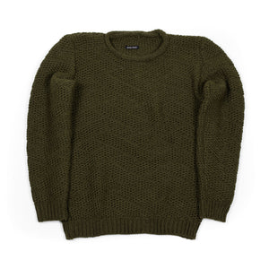 Frank Leder FW26 Rolled edge collar handknit sweater in switchback