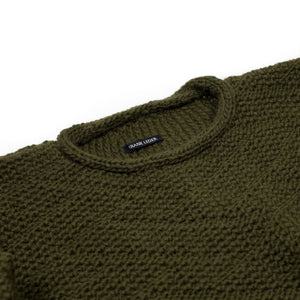 Frank Leder FW26 Rolled edge collar handknit sweater in switchback
