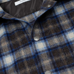 Fujito FW25 CPO jacket in blue and brown plaid brushed wool and Fujito FW25 CPO jacket in blue and brown plaid brushed wool and