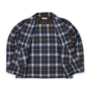 Fujito FW25 CPO jacket in blue and brown plaid brushed wool and Fujito FW25 CPO jacket in blue and brown plaid brushed wool and
