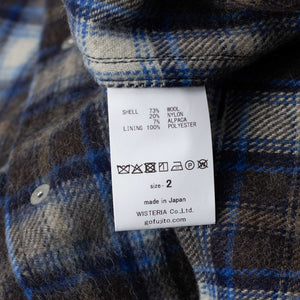 Fujito FW25 CPO jacket in blue and brown plaid brushed wool and