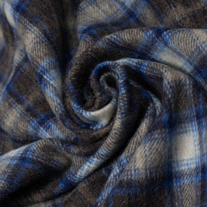 Fujito FW25 CPO jacket in blue and brown plaid brushed wool and