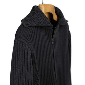 Fujito FW25 Zippered collared cardigan in rib knit black wool – No