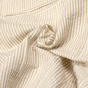 Easy pants in beige and white striped cotton linen seersucker
