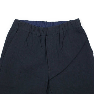 Easy pants in dark navy striped cotton linen seersucker