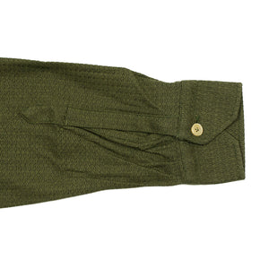Long-sleeve polo shirt in green grenadine cotton, one-piece collar (restock)