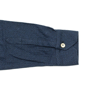 Long-sleeve polo shirt in navy melange grenadine cotton, one-piece collar (restock)