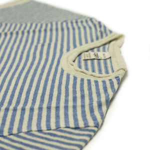 Knit short sleeve linen crew neck tee, blue with white stripes