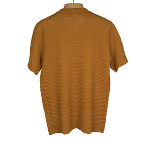 Bubble-knit short sleeve polo shirt in tobacco brown cotton (restock)