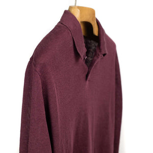 Knit long sleeve polo shirt in bordeaux linen (restock)