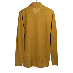Knit long sleeve polo shirt in ochre linen (restock)