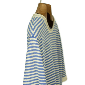 Knit short sleeve crew neck tee in blue with white striped linen (restock)