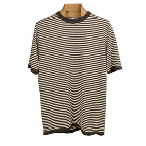 Knit short sleeve crewneck tee in brown with white striped linen (restock)