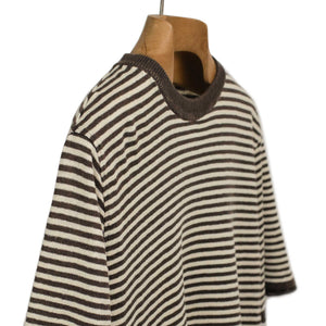 Knit short sleeve crewneck tee in brown with white striped linen (restock)