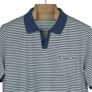 Knit short sleeve polo in blue and white striped cotton (restock)