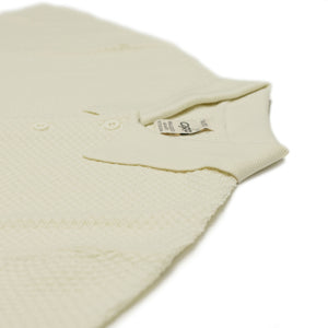 Knit short sleeve polo in ecru mini diamond pattern cotton (restock)