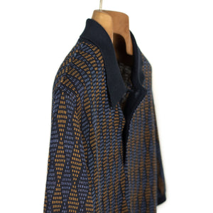 Knit short sleeve polo in tan and blue retro diamond cotton (restock)