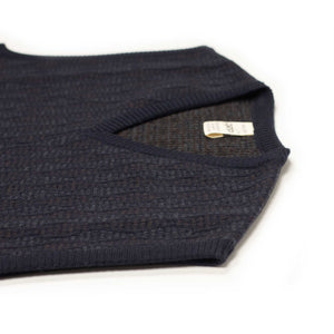 Sweater vest in blue charcoal and brown retro diamond merino wool