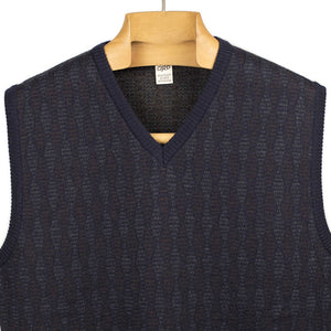 Sweater vest in blue charcoal and brown retro diamond merino wool
