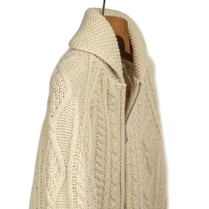Cabled zip jacket in Rope ecru wool and cashmere