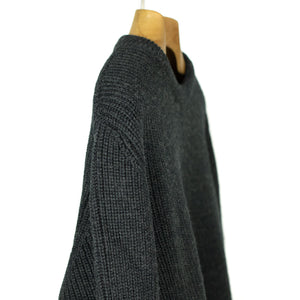 Chunky ribbed crewneck sweater in charcoal grey merino wool (restock)