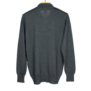 Knit long sleeve polo in Charcoal grey merino wool (restock)