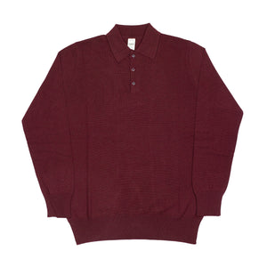 Knit long sleeve polo in burgundy red merino wool (restock)