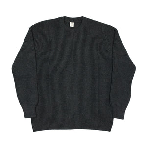 Chunky ribbed crewneck sweater in charcoal grey merino wool (restock)