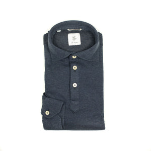 Long-sleeve polo shirt in navy double-face cotton cashmere (restock)