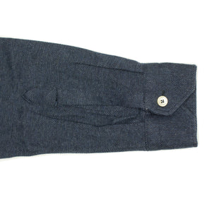 Long-sleeve polo shirt in navy double-face cotton cashmere (restock)