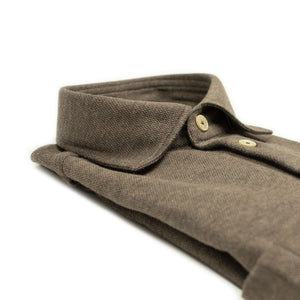 Long-sleeve polo shirt in brown double-face cotton cashmere (restock)