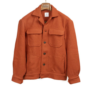 Buttoned blouson jacket in orange basketweave wool