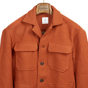 Buttoned blouson jacket in orange basketweave wool