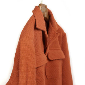 Buttoned blouson jacket in orange basketweave wool