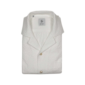 Camp collar short shirt sleeve shirt in white cotton seersucker (restock)