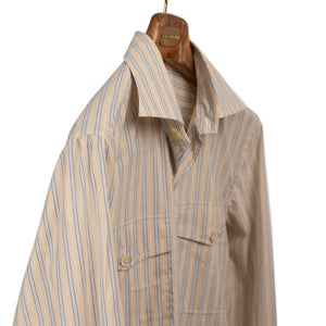 Exclusive Work Shirt in peach cotton with white and blue retro stripes