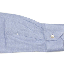 Long-sleeve polo shirt in light blue cotton linen pique (restock)