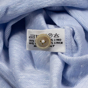 Long-sleeve polo shirt in light blue cotton linen pique (restock)