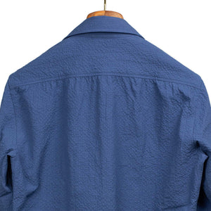 Western shirt in indigo blue seersucker with yellow snaps